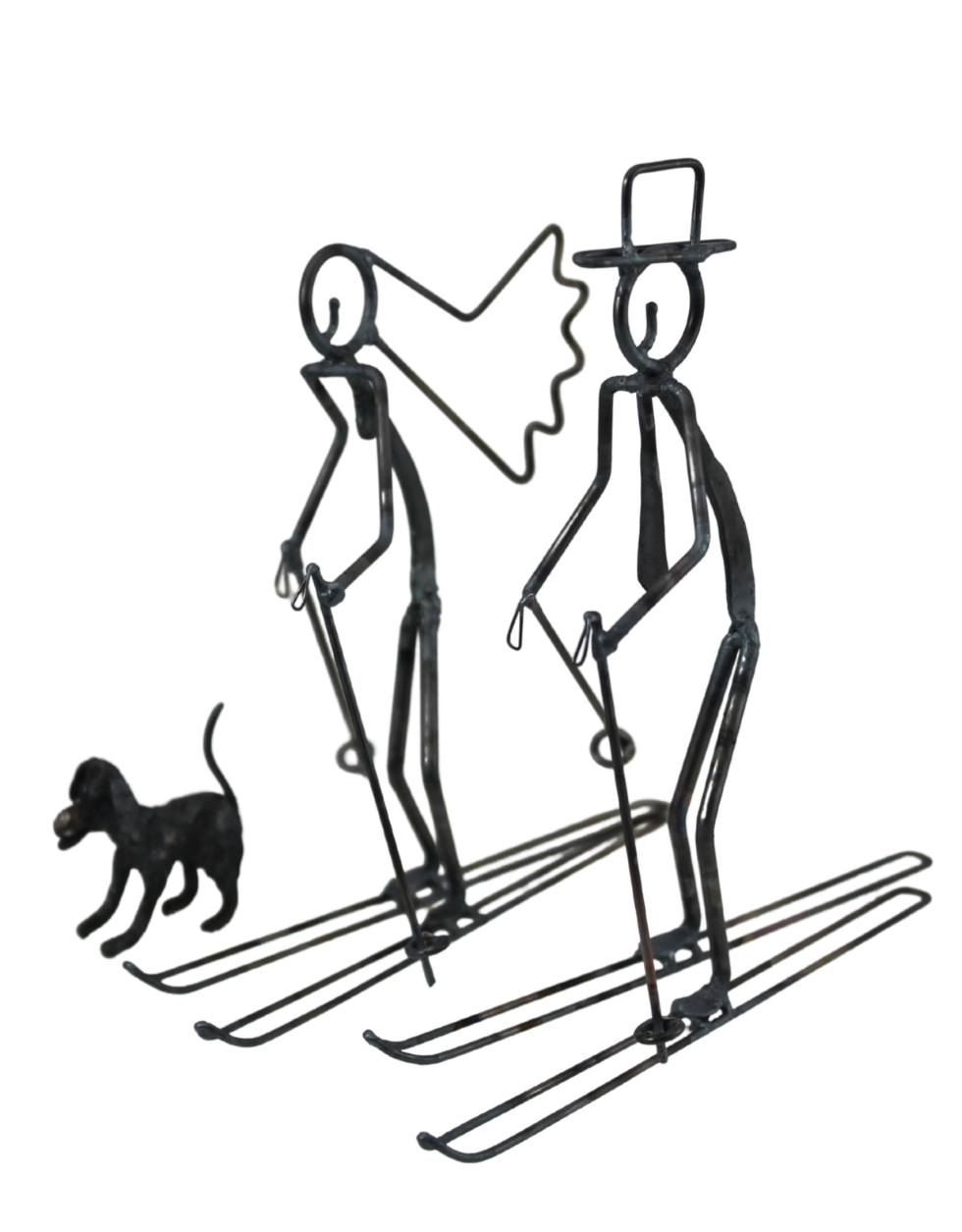 cross country skiers cake topper with dog
